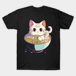 Cute Chibi Anime Manga Cat Ramen Lover - Funny T-Shirt